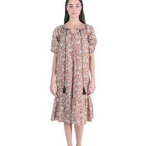 MAAC London Mezanna Floral Print Tie Neck Tassel Midi Dress - S